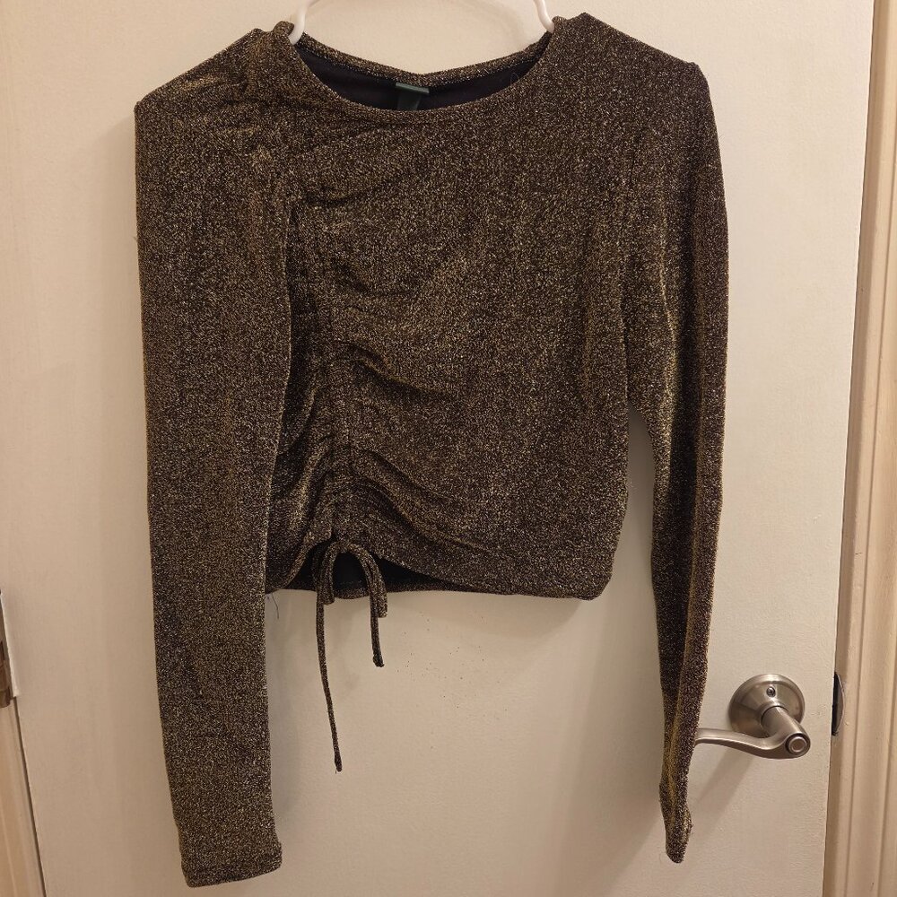 Gold Sparkle Ruched Long Sleeve